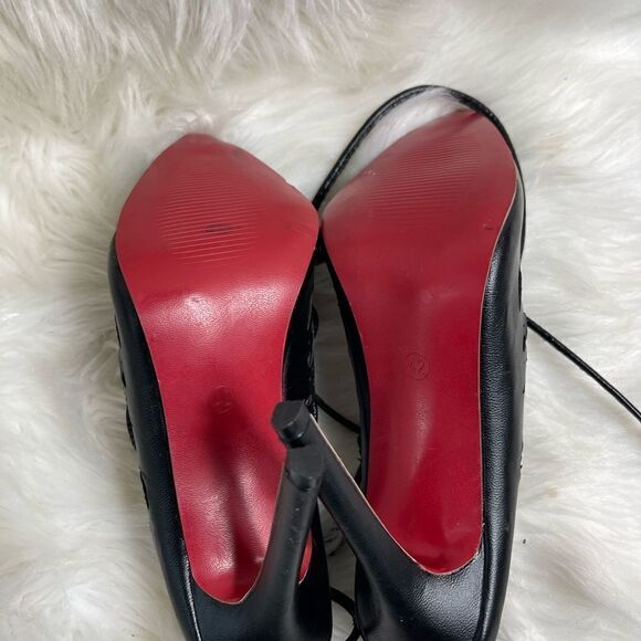 Black Rubidza by Lorraine lazer cut lace up stiletto  heels size 8.5 - Picture 9 of 10
